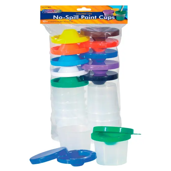 Creativity Street No-Spill Round Cup Plastic Paint Pot Set with Assorted Colored Lids, 3 Inches Wide, Translucent, Set of 10 {1}