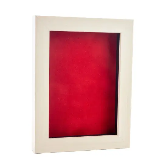 Natural Whitewash Wood Shadow Box Frame with Acrylic Front - Red Suede Backing, 30 Sizes {2}