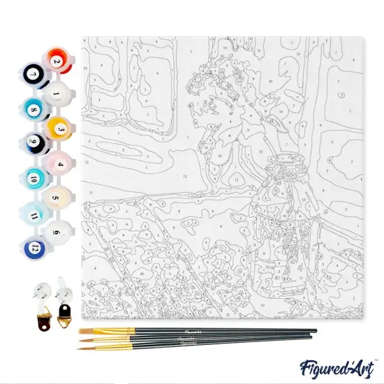 Figured'Art Mini Paint by Numbers Kit for Adults with Frame White Flower Small format 8"x8" - Craft Art Painting DIY Canvas Already Stretched on a Wooden Frame {4}