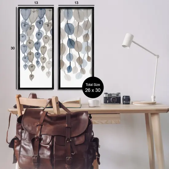 Stupell Industries Neutral Opaque Cascading Leaves Framed Giclee Art Black Frame {3}