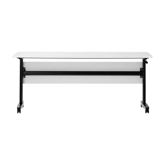 Emma and Oliver Hahn Heavy-Duty Flip Top Training Table with Nesting Design, Privacy Panel, T-Legs, Tabletop, Metal Frame WhiteTop/BlackFrame {5}