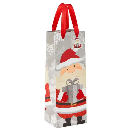 12 Pack Santa Claus Christmas Wine Gift Bags with Ribbon Handles (5 x 13.5 x 4 In) {3}