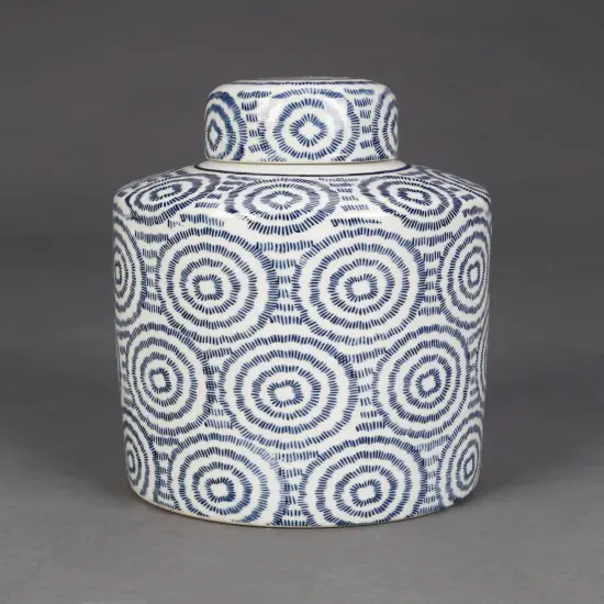 AA Importing Blue and White Circles Cylindrical Jar with Lid {1}