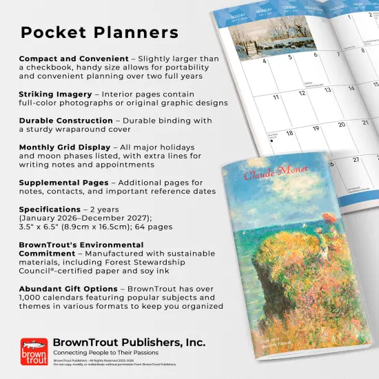 Claude Monet | 2026-2027 3.5 x 6.5 Inch Two Year Monthly Pocket Planner Calendar | Foil Stamped Cover {6}