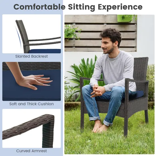 Costway 8PCS Patio Rattan Wicker Furniture Set Cushioned Sofa Armrest Coffee Table Navy {4}