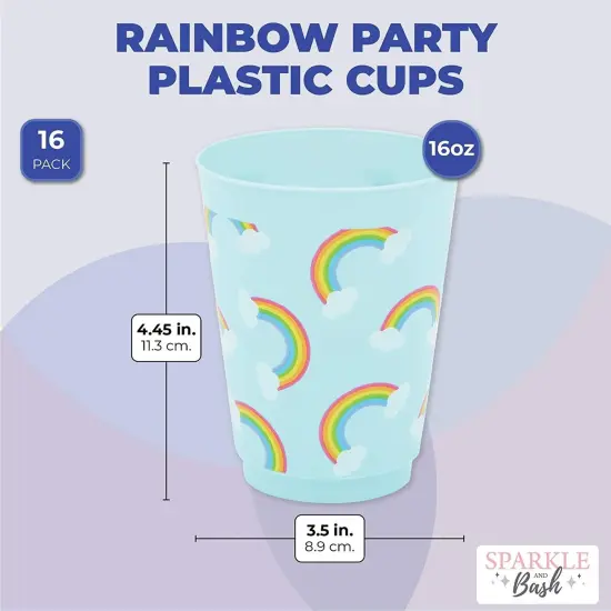 Blue Plastic Tumbler Cups, Pastel Rainbow Party Supplies (16 oz, 16 Pack) {2}