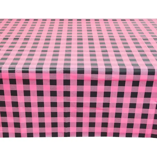 Sparkle and Bash Buffalo Plaid Table Covers for Girl Baby Shower (54 x 108 in, 3 Pack) Pink {4}