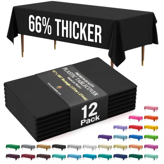 Exquisite 12-Pack Premium Plastic Tablecloth 54in. x 108in. Rectangle Plastic Table Cover Black {1}