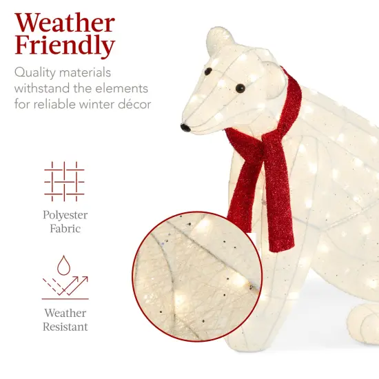 Best Choice Products Large Lighted Polar Bear Family w/ 145 Pre-Strung LED Lights, Zip Ties, Ground Stakes - Red/White {6}