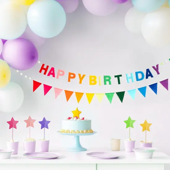 Happy Birthday Banner | Rainbow Happy Birthday Sign for Decor, Backdrop | Felt Banner for Party Decoration (Rainbow Mist) {4}