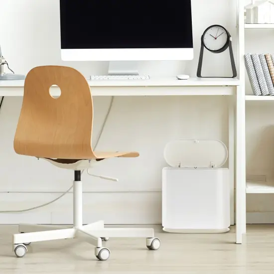 Juvale 12L / 3.17 Gallon Small Bathroom Trash Can with Lid - Narrow Bin for Kitchen (White) {2}