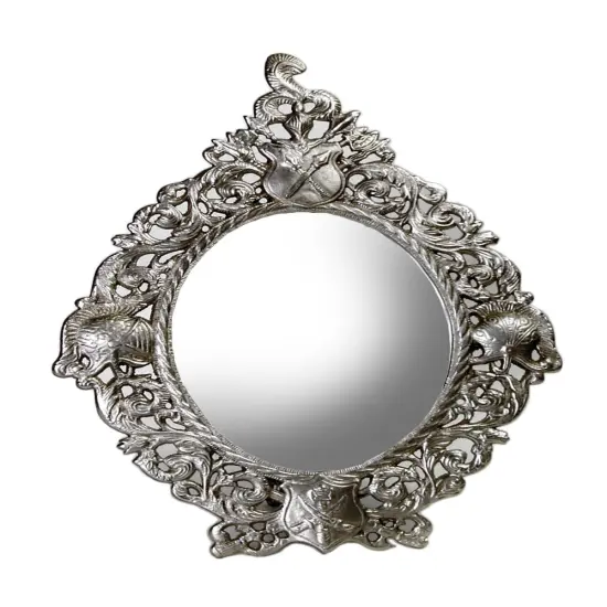 16 Inch Pewter Finish Shield Design Table Top Mirror Silver {1}