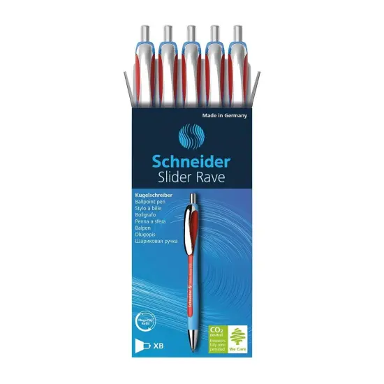 Rave Retractable Ballpoint Pen, ViscoGlide Ink, 1.4 mm, Red, Pack of 5 {2}