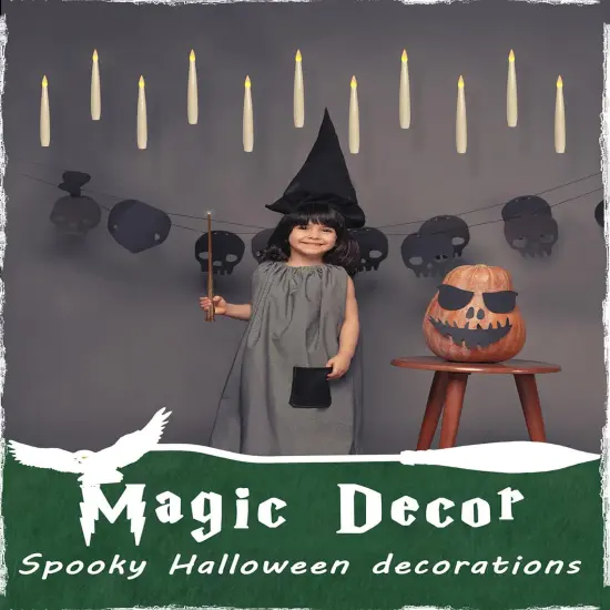 12 Pieces Floating Candles with Magic Wand Remote(6/18H Timer), 6.1" Hanging Flameless Taper Candles, Battery Operated Flickering Warm Light, Halloween Christmas Wedding Party Decor & Gift(Ivory) {4}