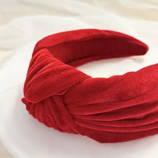 Wrapables Wide Knotted Velvet Headbands, Top Knot Velvet Headbands for Women and Girls, Red {5}