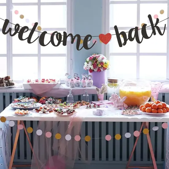 Welcome Back Banner Black Back to School Decorations Hanging Banner {4}