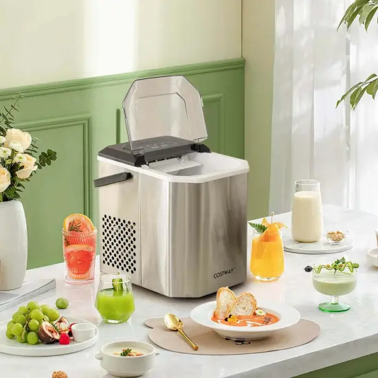Costway Countertop Ice Maker Portable Ice Making Machine 6-13 Mins 9 Ice 26.5 lbs/24 Hrs Black/Silver {2}