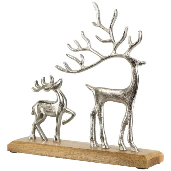 Northlight Father Reindeer and Fawn Metal Christmas Figure - 10.25" - Silver {4}