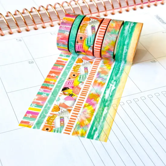 Beach Ocean Bright Colors Summer Stars Tye Dye Washi Tape Set August 2024 - W114 {4}