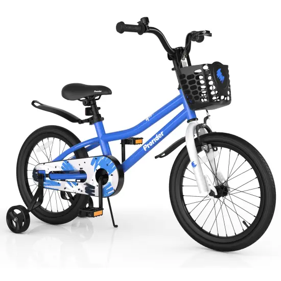 Prorider 18'' Kid's Bike with Removable Training Wheels & Basket for 4-8 Years OldWhite/Blue/Red/Skyblue {1}