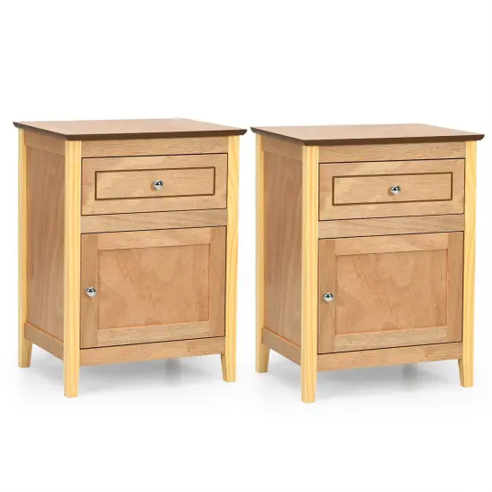 Costway 2PCS Nightstand with Drawer Accent Side End Table Storage Cabinet White\Natural {9}