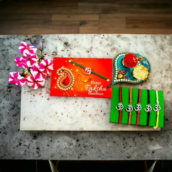 2CT Om Designer Rakhi for Brother Bhaiya Bhabhi Traditional Handmade Rakhi Set Roli Chawal, Greeting Card Rakshabandhan Rakhi Bracelet Hemper Gift Thread Bracelet Parrot green {5}