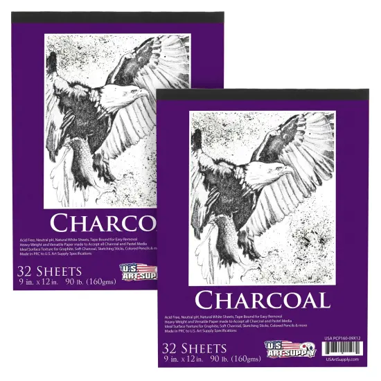 9" x 12" Premium Heavy-Weight Charcoal Sketchbook (2 Pack, 64 Sheets Total) - 90lb (160gsm) Sketch Book Pad for Charcoal, Pencil & Pastel Drawing {1}
