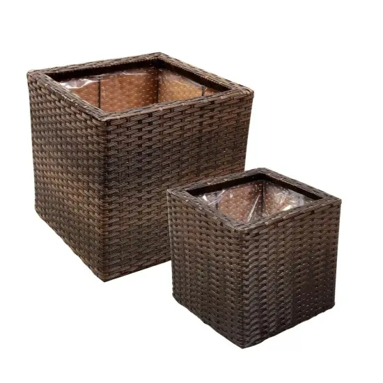 Polyrattan Indoor Square Planter - Brown - 11 in, 14 in {4}
