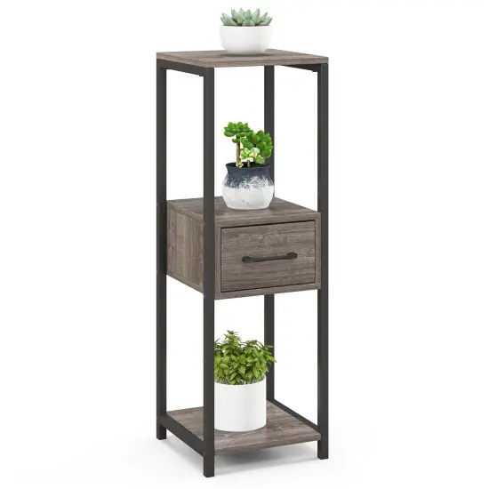 Costway 1/2 Pack 3 Tier Tall Metal Plant Stand Indoor Plant Table with Drawer Anti-tipping Devices {8}