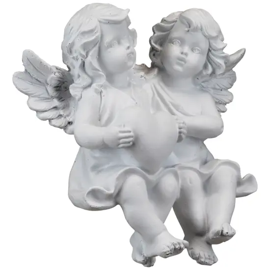 Northlight Sitting Boy and Girl Cherubs with Heart Statue - 6.75" White {5}