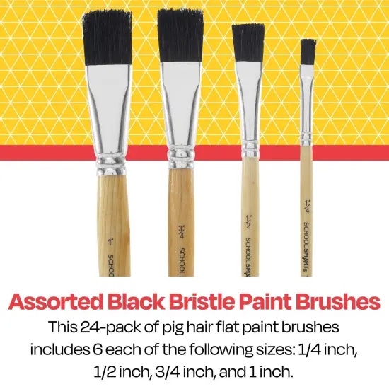 School Smart Black Bristle Paint Brushes, Short Handle, Assorted Sizes, Set of 24 {7}