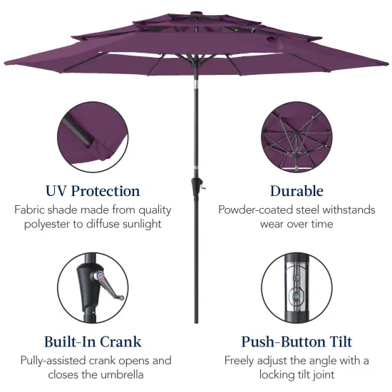 Best Choice Products 10ft 3-Tier Patio Umbrella, Market Sun Shade w/ Tilt Adjustment, Easy Crank Amethyst Purple {6}