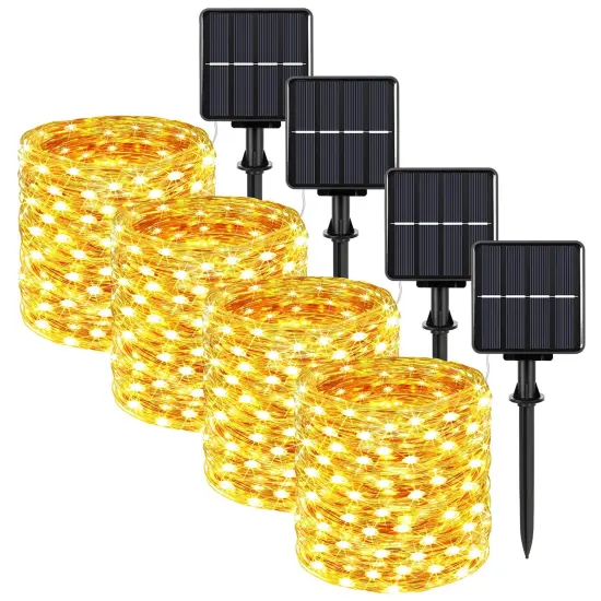 Extra-long 288FT 800LED Solar Fairy String Lights, 4-Pack 72FT 200 LED Outdoor Twinkle Lights Waterproof, 8 Lighting Modes, Warm White Copper Wire Lights for Deck Backyard Tree Garden Fence Pool Party {1}