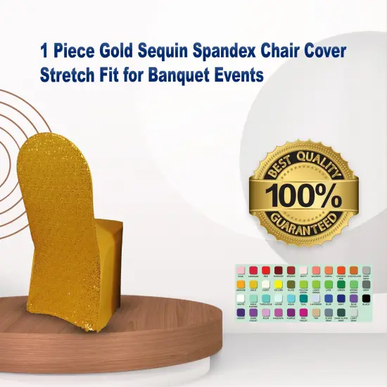 1 Piece Gold Sequin Spandex Chair Cover Stretch Fit for Banquet Events {1}