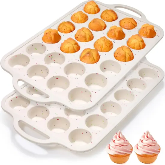 Silicone Mini Muffin Pan, Metal Reinforced Frame 24 Cups Nonstick Mini Cupcake Pans with Handles Easy to Move for Baking Mini Muffin, Cupcake, Egg Bites Oven Safe, 2 Pack Confetti {1}