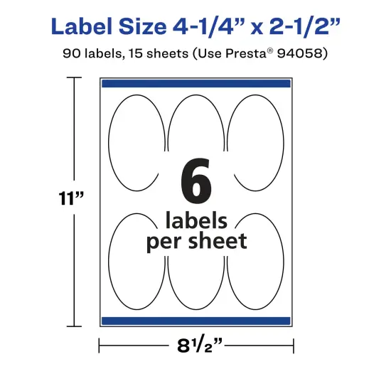 Avery Matte White Removable Oval Labels with Sure Feed Technology, 4.25" x 2.5" {5}