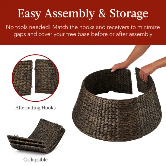 Best Choice Products 24in Woven Hyacinth Christmas Tree Collar, Tree Skirt Accessory w/ Cord Cut-Out Espresso {5}