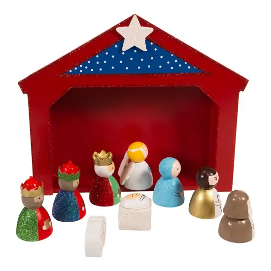 Kurt Adler 9-Inch Miniature Nativity Set with 9 Figures and Stable {2}