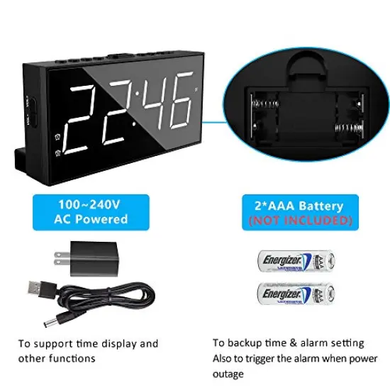 Clock for Bedroom, 2 Alarms Loud LED Big Display Plug in Simple Basic Digital Clock with USB Charging Port, Adjustable Volume, Dimmable, Snooze for Deep Sleepers Kids Elderly Home Office {4}