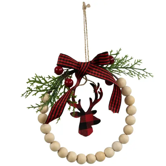 Northlight Plaid Reindeer with Pine and Berries Christmas Wreath Ornament - 7.5" Ivory {5}