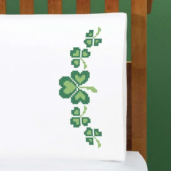 HerrschnersLucky Shamrocks Pillowcase Pair Stamped Cross-Stitch Multi {1}