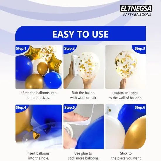 187PCS Royal Blue and Gold Balloons Arch Garland Kit, 5 10 12 18inch Royal Blue and Gold White Balloons with Gold Foil Balloons for Baby Shower Anniversary Wedding New Year Birthday Party Decorations {3}
