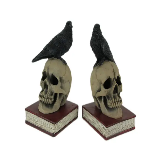 Evil Omen Raven On Skull Perch Decorative Bookend Set {1}