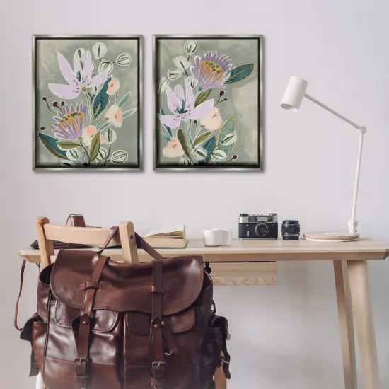 Stupell Industries Abstract Purple Floral Arrangement Framed Floater Canvas Wall Art Gray Floater Frame {2}