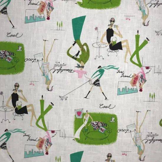 1 Yard Mademoiselle White Printed Linen Elegant Apparel Fabric 58" Width {2}