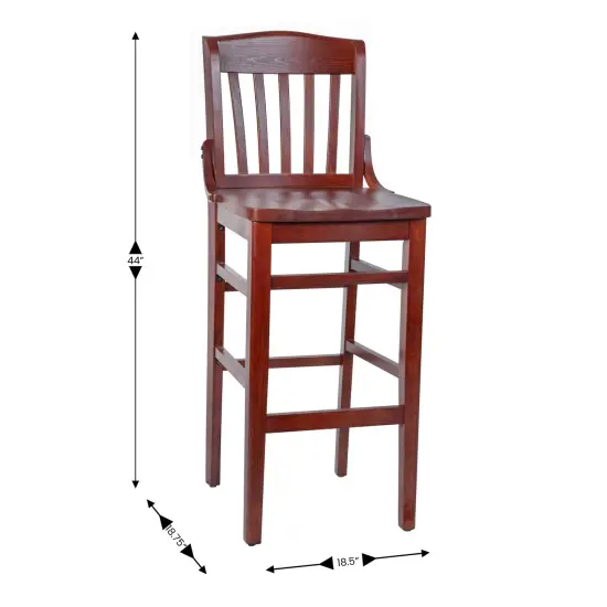 Emma and Oliver School House Back Wooden Restaurant Dining Barstool Mahogany {4}