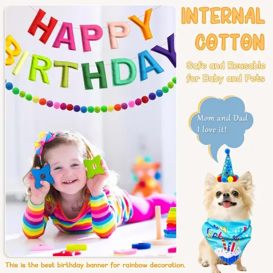 4PCS Pre-Strung Happy Birthday Banner - Felt Happy Birthday Garland, Ball Garland, Felt Pennant Flag, Colorful Thread Tassel Rainbow Party Decorations for Women Men Kids {5}