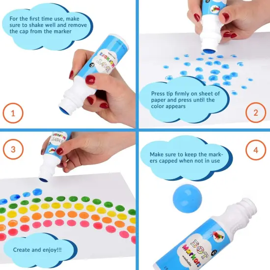 Vaci Dot Markers Set - 8 Paint Markers, 10 Coloring Stencils | Washable, Water-Based & Easy Grip | Good for Bingo, Crafts & Classrooms | For Toddlers, Preschoolers & Kids Multicolor {4}