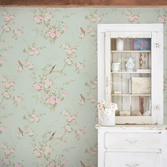Rachel Ashwell Bird Chinoiserie Green Wallpaper {1}