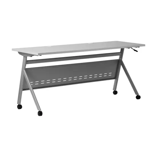 Emma and Oliver Griffin Heavy-Duty Flip Top Training Table with Nesting Design, Privacy Panel, Y-Legs, Tabletop, Metal Frame WalnutTop/BlackFrame {8}
